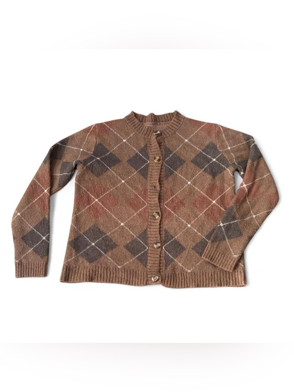 Dazy Women's Brown Argyle Button-Front Cardigan Sweater